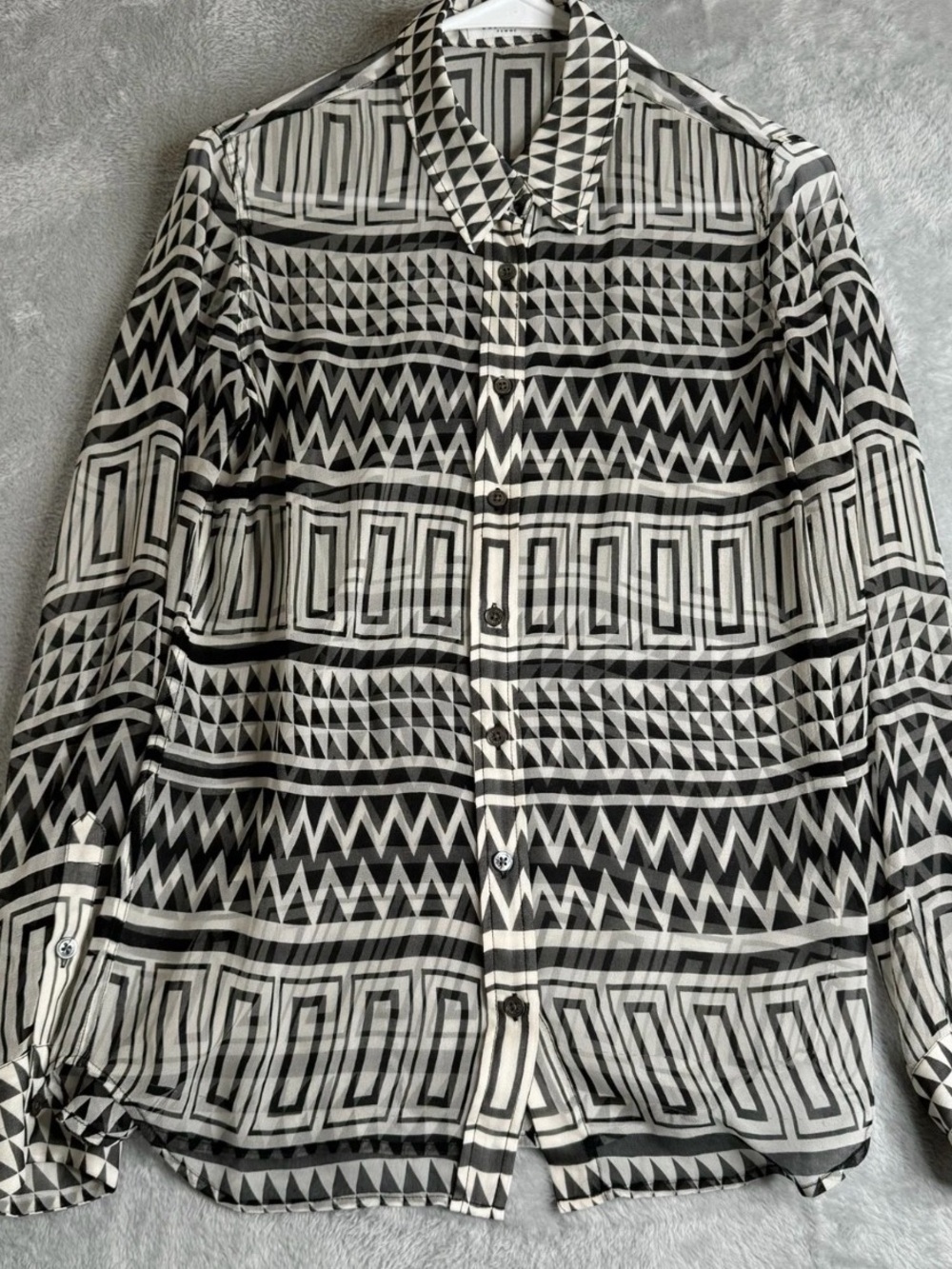 Equipment Femme Top Womens S Abstract Art Deco 100% Silk Geometric Sheer Office